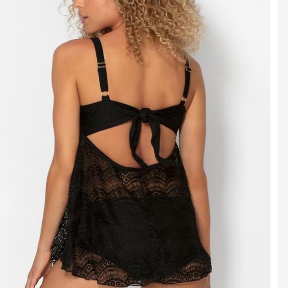 Smart & sexy 38DDD black lace tankini swimsuit - Picture 2 of 7